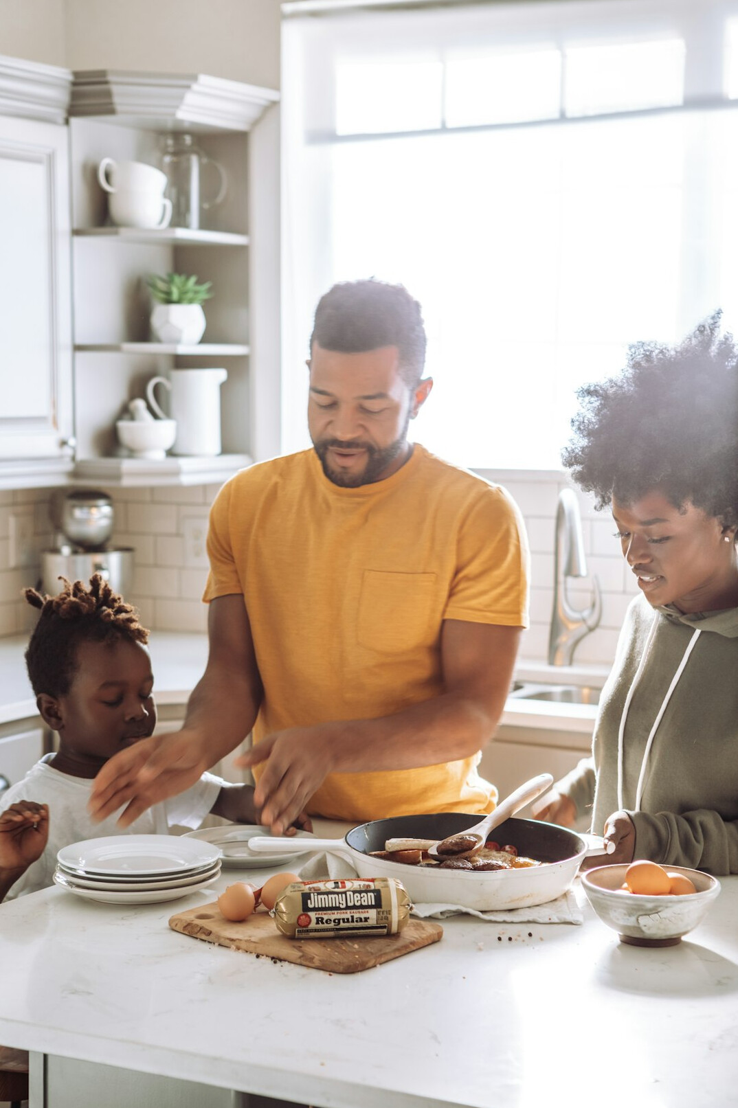 family reviewing household budget