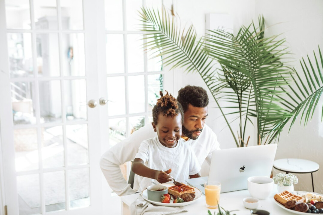 family reviewing household budget